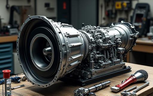Transmission on a workbench, ready for rebuild